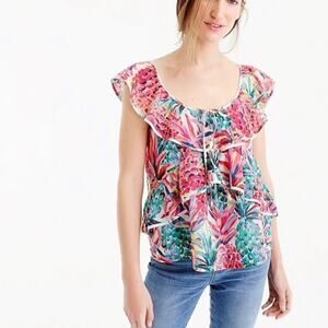J Crew Ruffle Top in Ratti Painted Pineapple Size 4 Tank Blouse Colorful